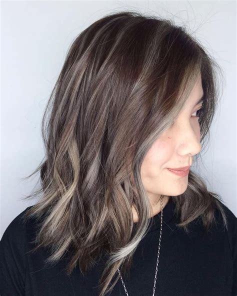 brown hair with grey highlights|brunette hair with gray highlights.